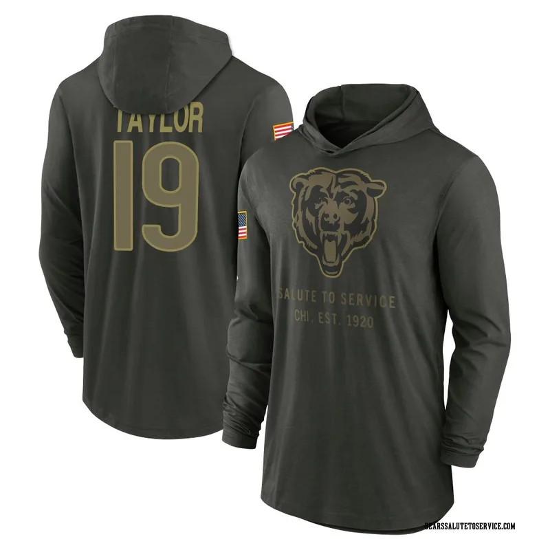 Men's Tory Taylor Chicago Bears Green Forest/ 2025 Salute to Service Sideline Lightweight Hooded Pullover Long Sleeve T-Shirt